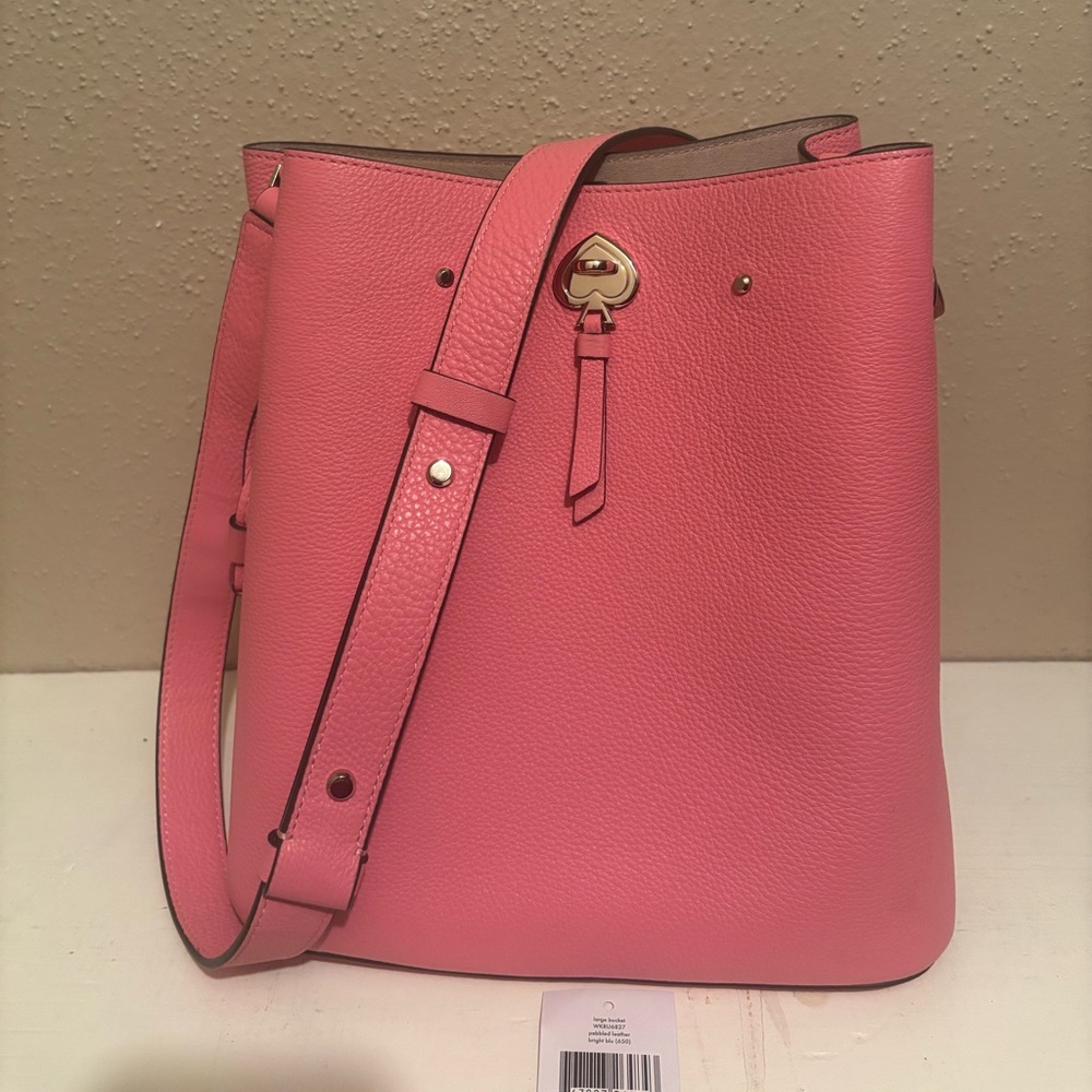 Kate Spade Marti Pink Leather Shoulder Bucket Bag 10.5" x 10" x 5.5"